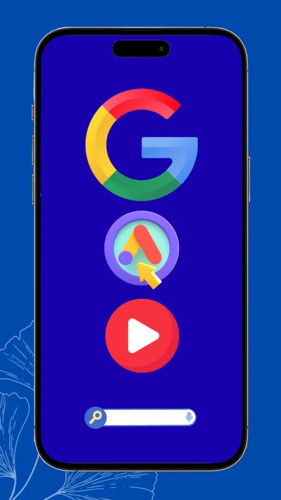 a phone screen showing the logos of google, google ads, and youtube
