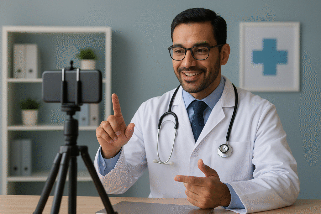 Healthcare marketing trends 2025 – doctor creating patient education video on Instagram.
